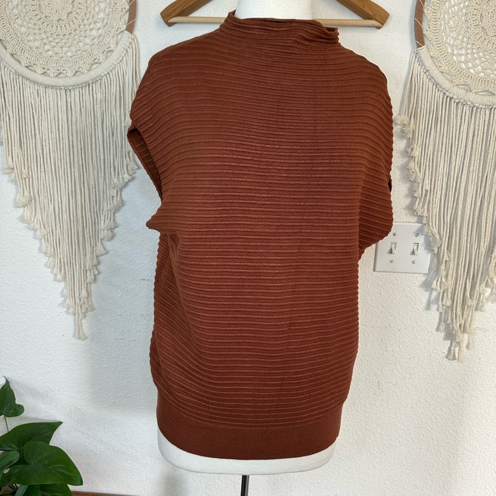 Worthington Burnt orange Mock Neck Sweater with Ribbed Texture large